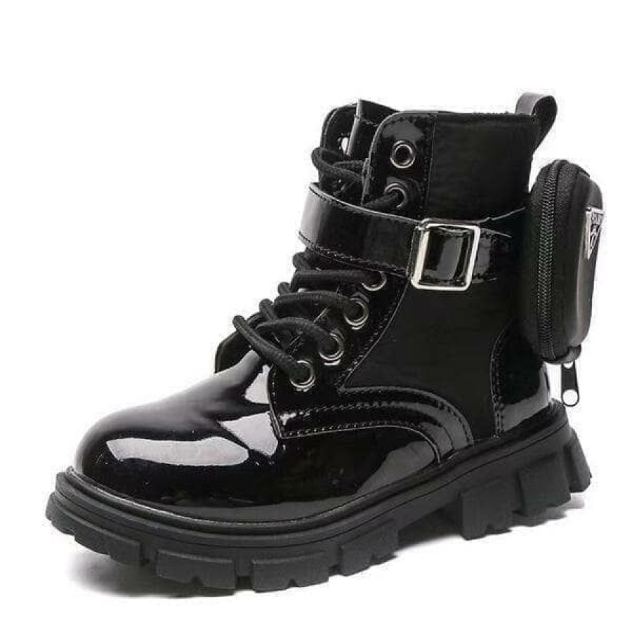 Girls * | Lola + The Boys Girls Patent Leather Combat Boots