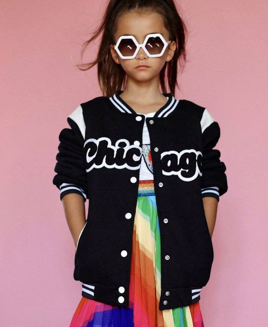 Girls * | Lola + The Boys Girls Chicago Varsity Bomber Jacket