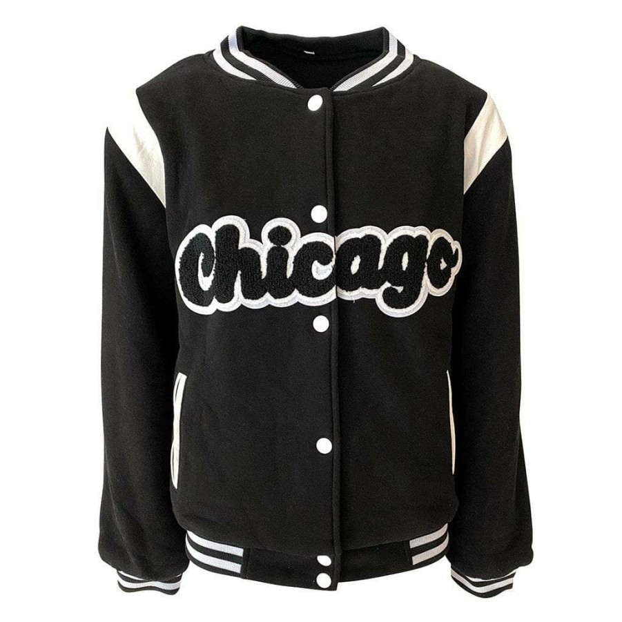 Girls * | Lola + The Boys Girls Chicago Varsity Bomber Jacket