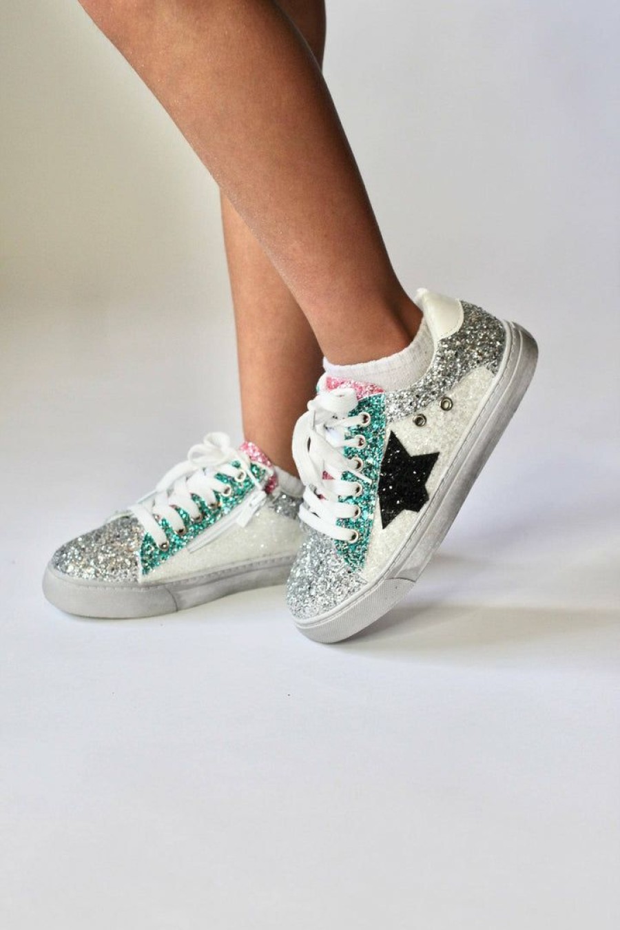 Girls * | Lola & The Boys Star Girl Glitter Sneakers Girls White