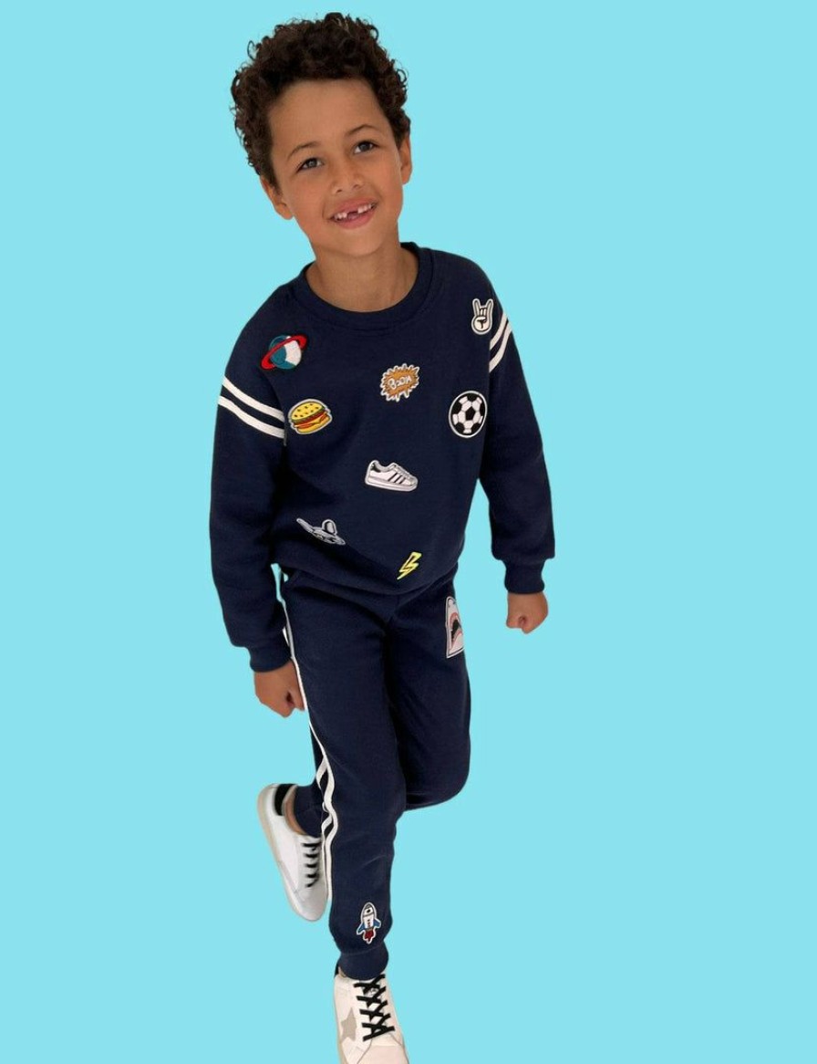 Boys * | Lola + The Boys New Arrivals Varsity Patch Jogger Set Navy