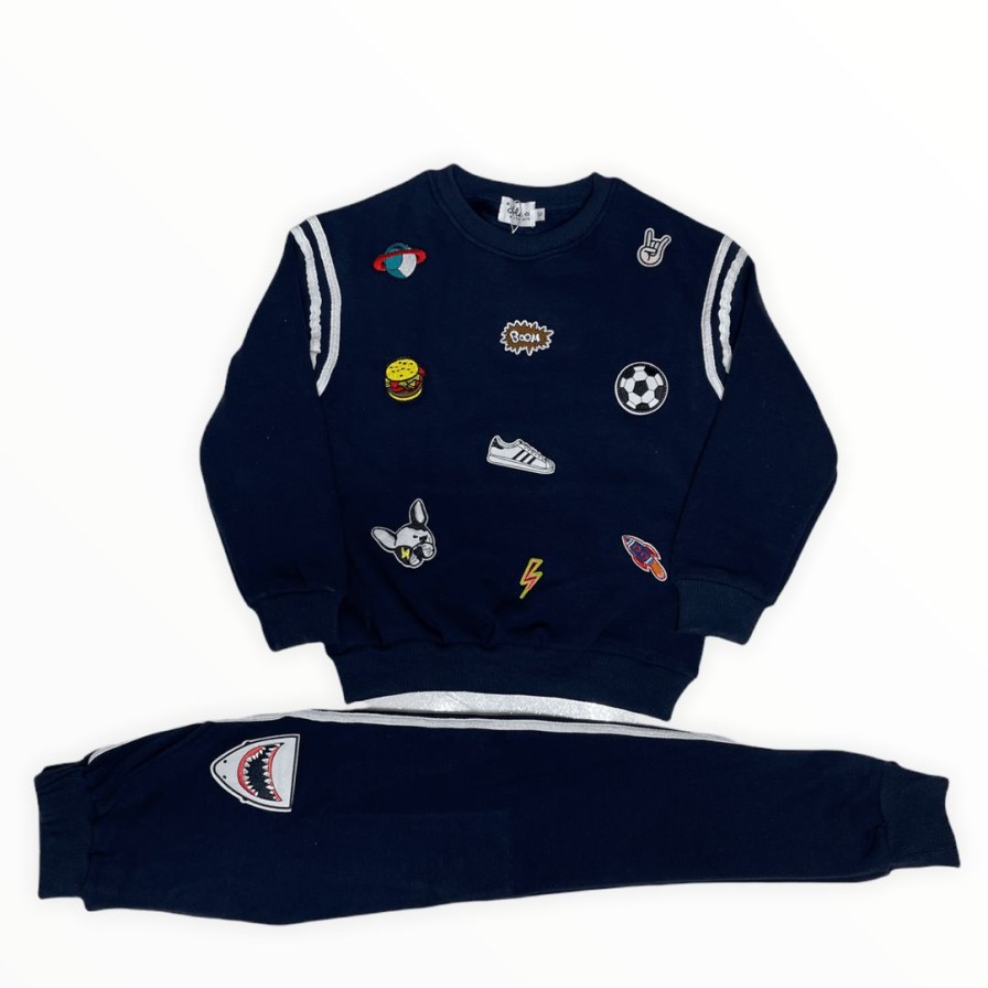 Boys * | Lola + The Boys New Arrivals Varsity Patch Jogger Set Navy