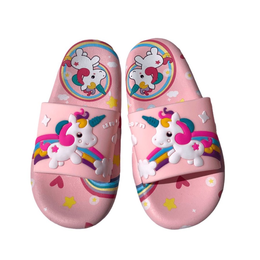 Girls * | Lola + The Boys New Arrivals Happy Rainbow Unicorn Slides