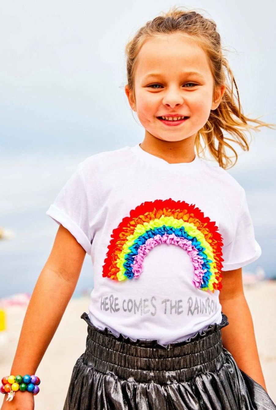 Girls * | Lola + The Boys 3D Rainbow T-Shirt White