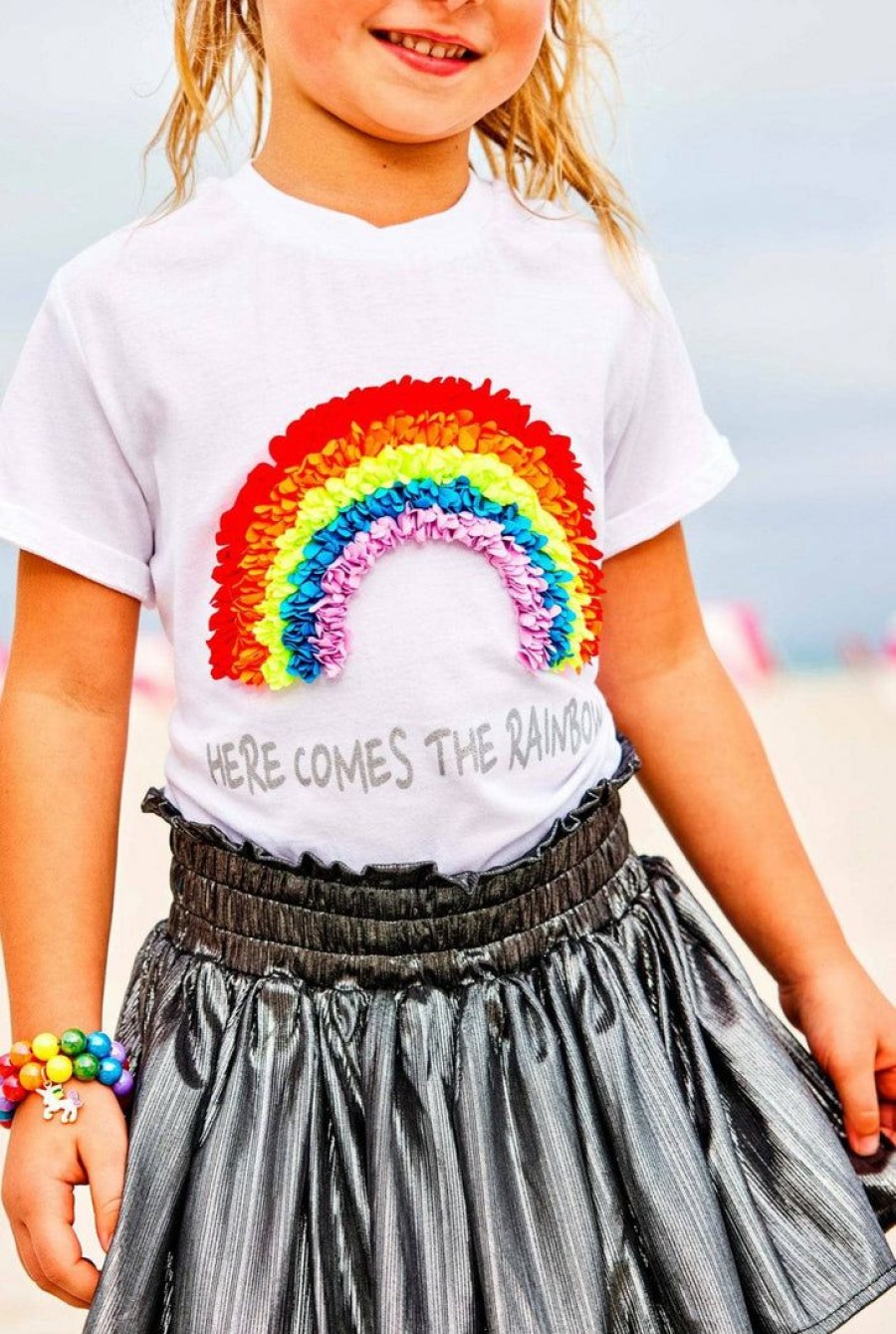 Girls * | Lola + The Boys 3D Rainbow T-Shirt White