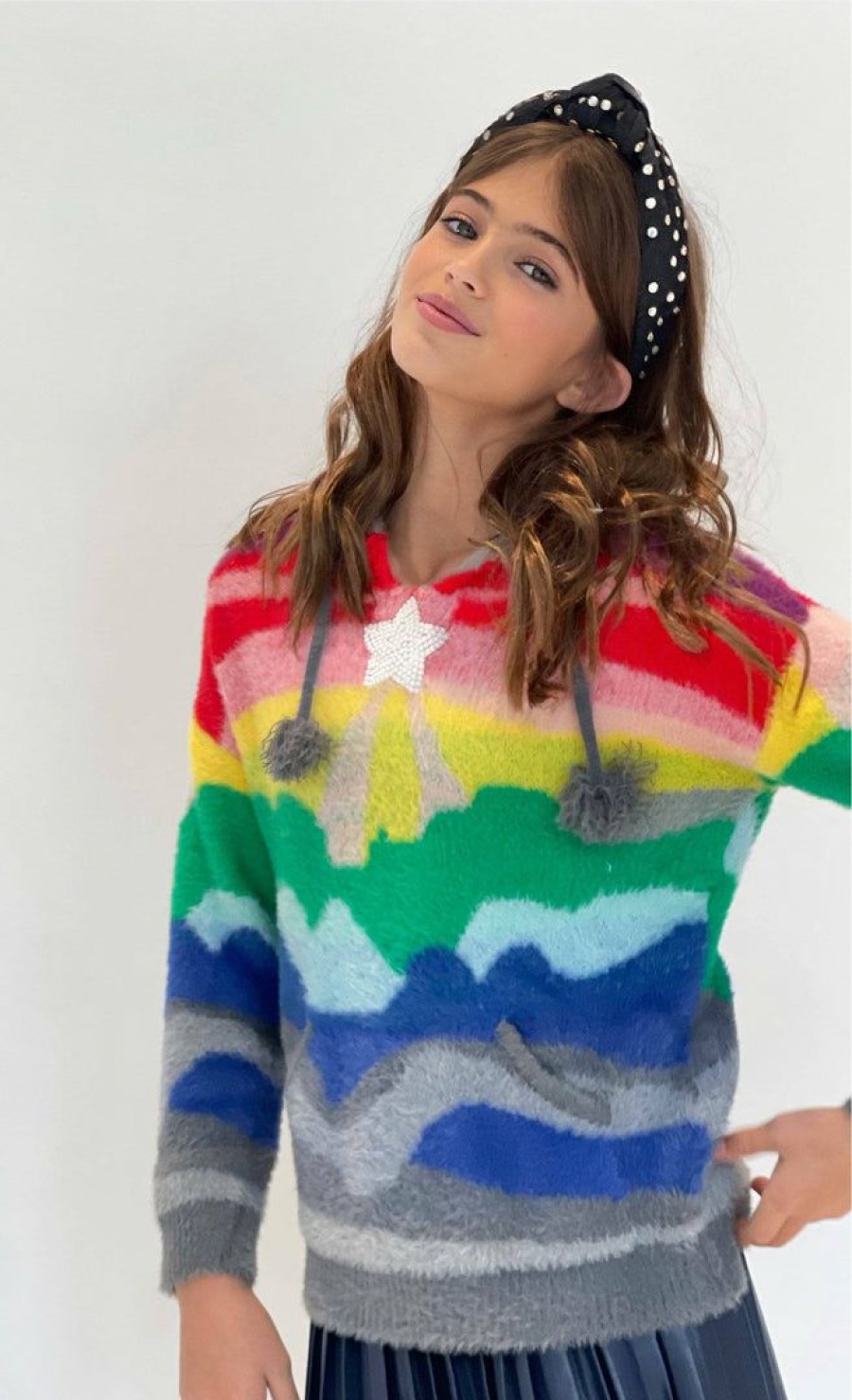 Girls * | Lola + The Boys Shooting Star Rainbow Sweater