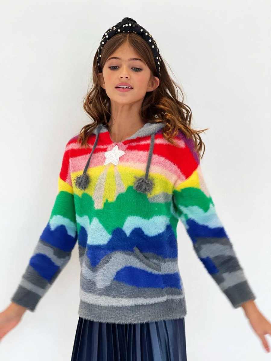 Girls * | Lola + The Boys Shooting Star Rainbow Sweater