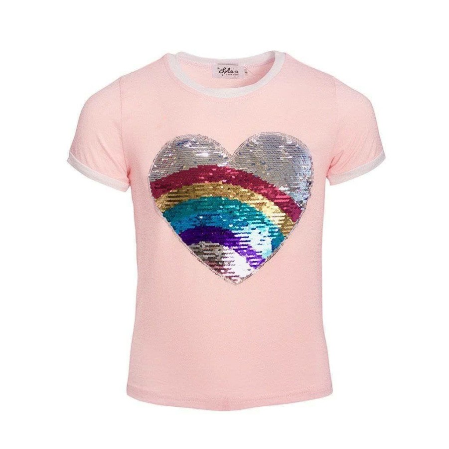 Girls * | Lola + The Boys Rainbow Heart Flip Ringer T-Shirt