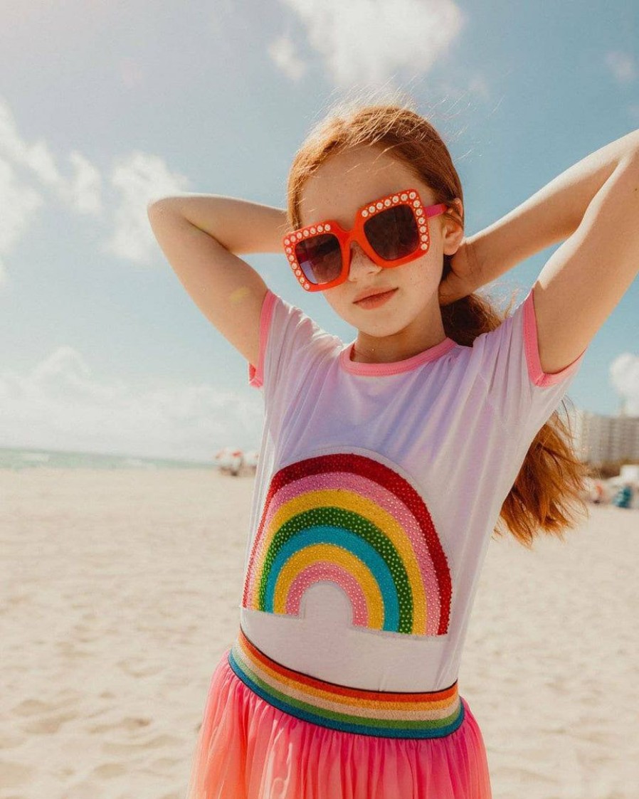 Girls * | Lola + The Boys Girls Happy Rainbow Crystal Patch T-Shirt