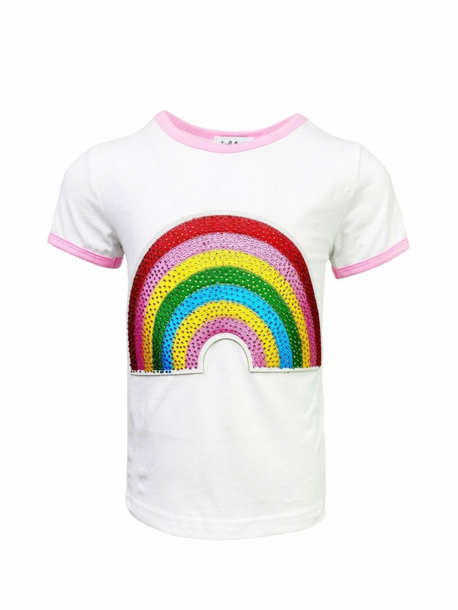 Girls * | Lola + The Boys Girls Happy Rainbow Crystal Patch T-Shirt