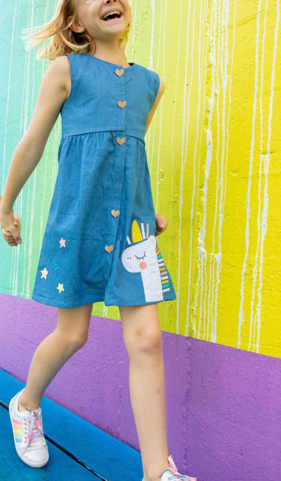 Girls * | Lola + The Boys Unicorn Stars Dress New Arrivals Denim