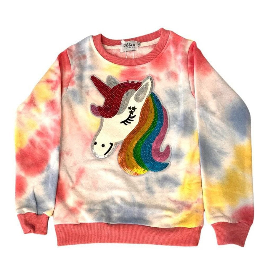 Girls * | Lola + The Boys Unicorn Rainbow Tie Dye Sweatshirt New Arrivals