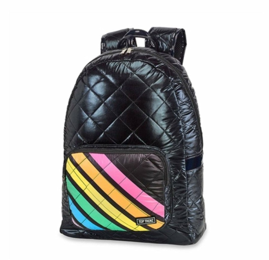 Accessories * | Lola + The Boys Glossy Black Rainbow Backpack