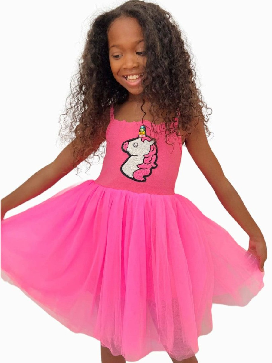 Girls * | Lola & The Boys Hot Pink Unicorn Tutu Dress