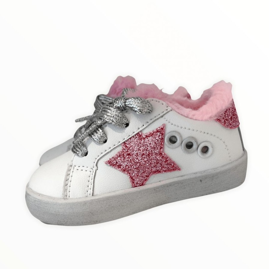 Girls * | Lola + The Boys New Arrivals Paris Pink Fur Star Girl Sneaker