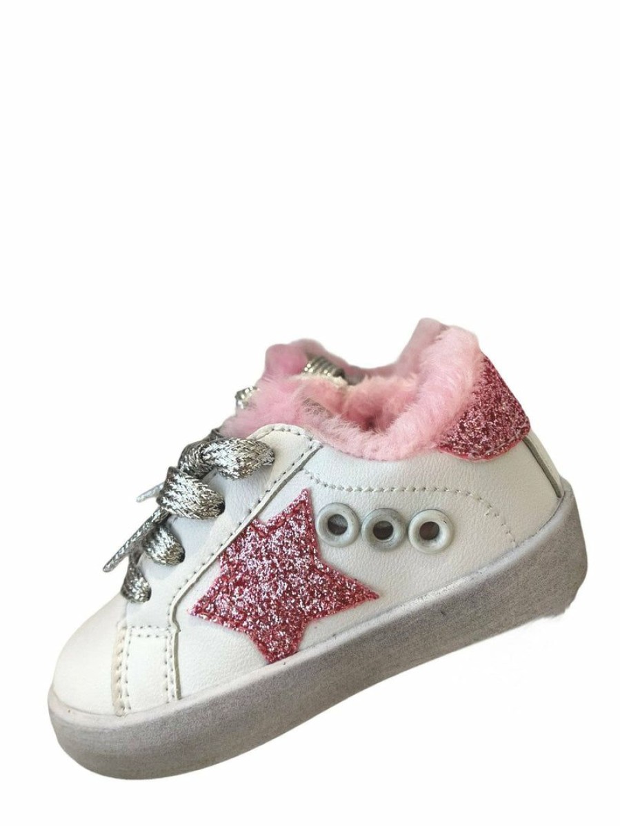 Girls * | Lola + The Boys New Arrivals Paris Pink Fur Star Girl Sneaker