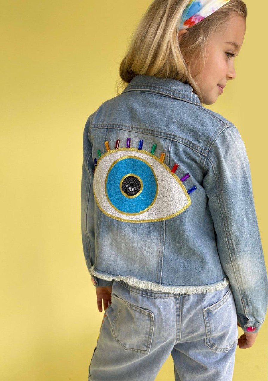 Girls * | Lola + The Boys Girls Evil Eye Gem Denim