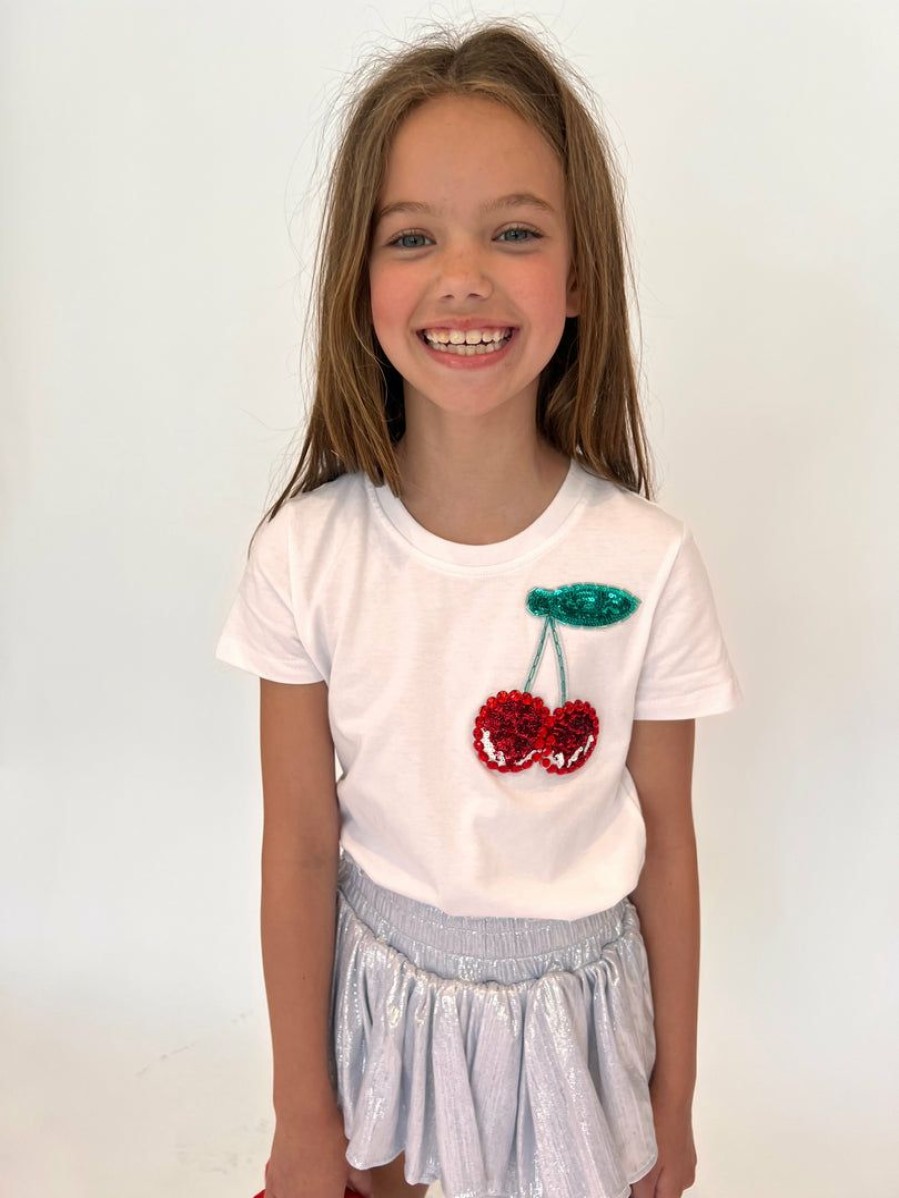 Girls * | Lola + The Boys Beaded Gem Cherry T-Shirt New Arrivals