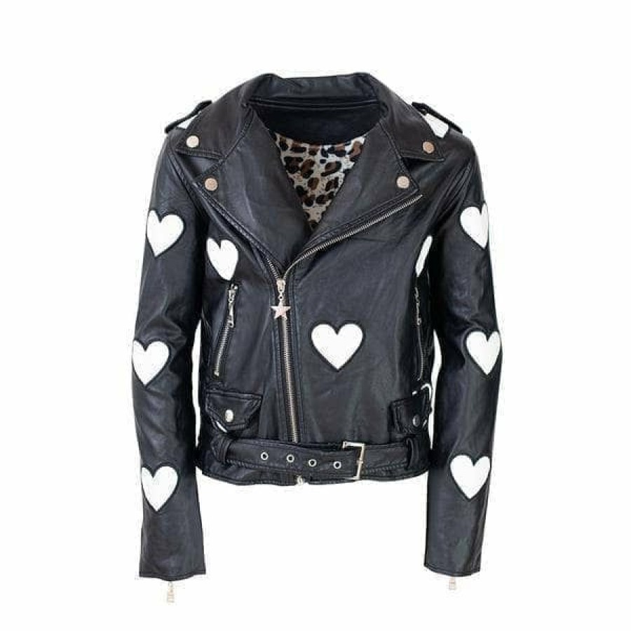 Girls * | Lola + The Boys Girls I Heart You Vegan Leather Jacket