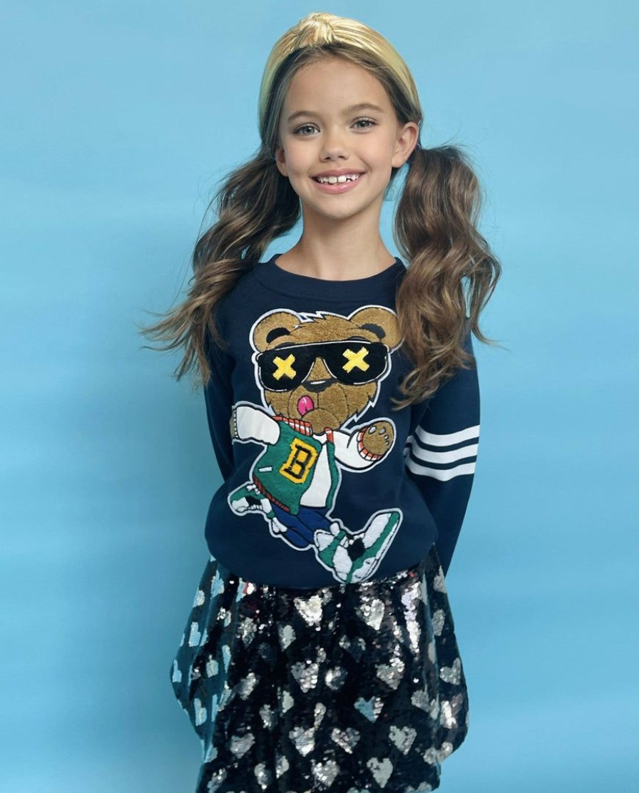 Girls * | Lola + The Boys Teddy Athletic Patch Navy Sweatshirt