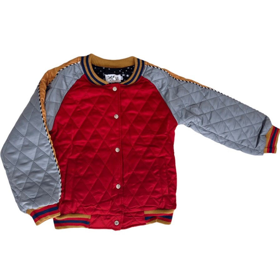 Boys * | Lola + The Boys Tiger Quilted Bomber Red/Grey