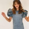 Girls * | Lola + The Boys Girls Denim Ruffle Dress