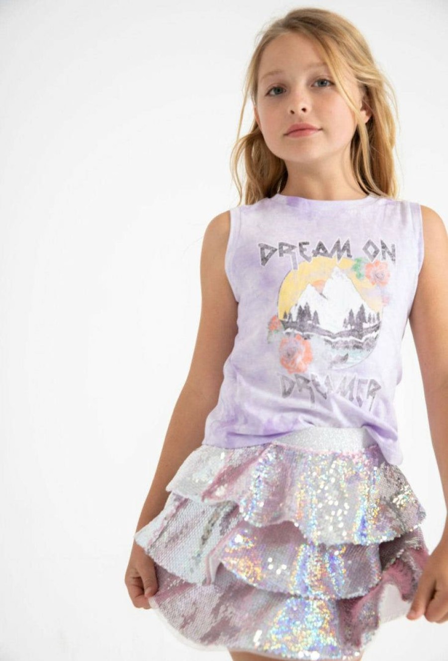 Girls * | Lola + The Boys 3 Layers Shimmering Silver Sequin Skirt Girls