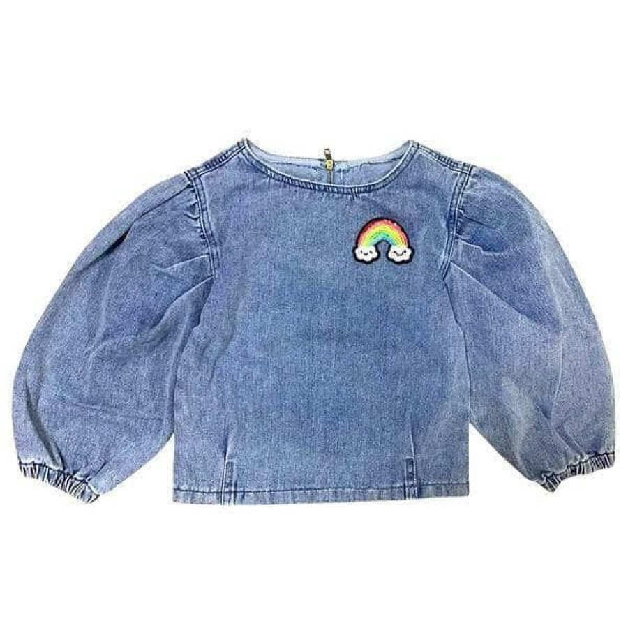 Girls * | Lola + The Boys Girls Rainbow Puff Sleeve Shirt