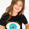 Girls * | Lola + The Boys Women'S Black Rainbow Evil Eye Tee