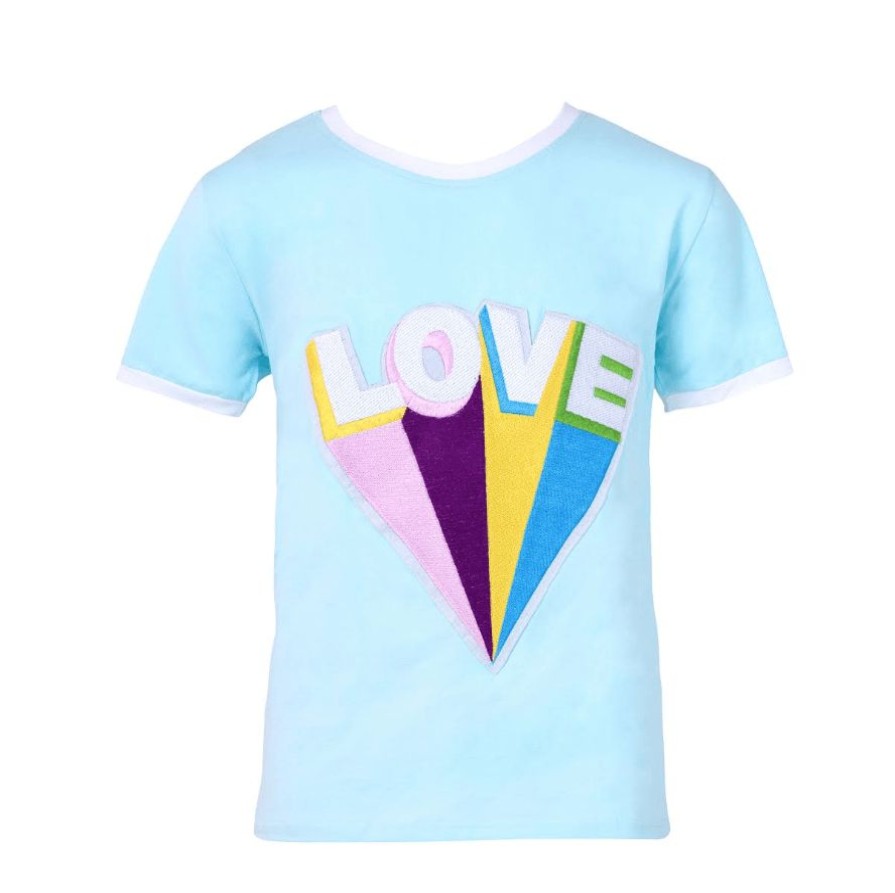 Girls * | Lola + The Boys Girls Rainbow Love Ringer T-Shirt Blue