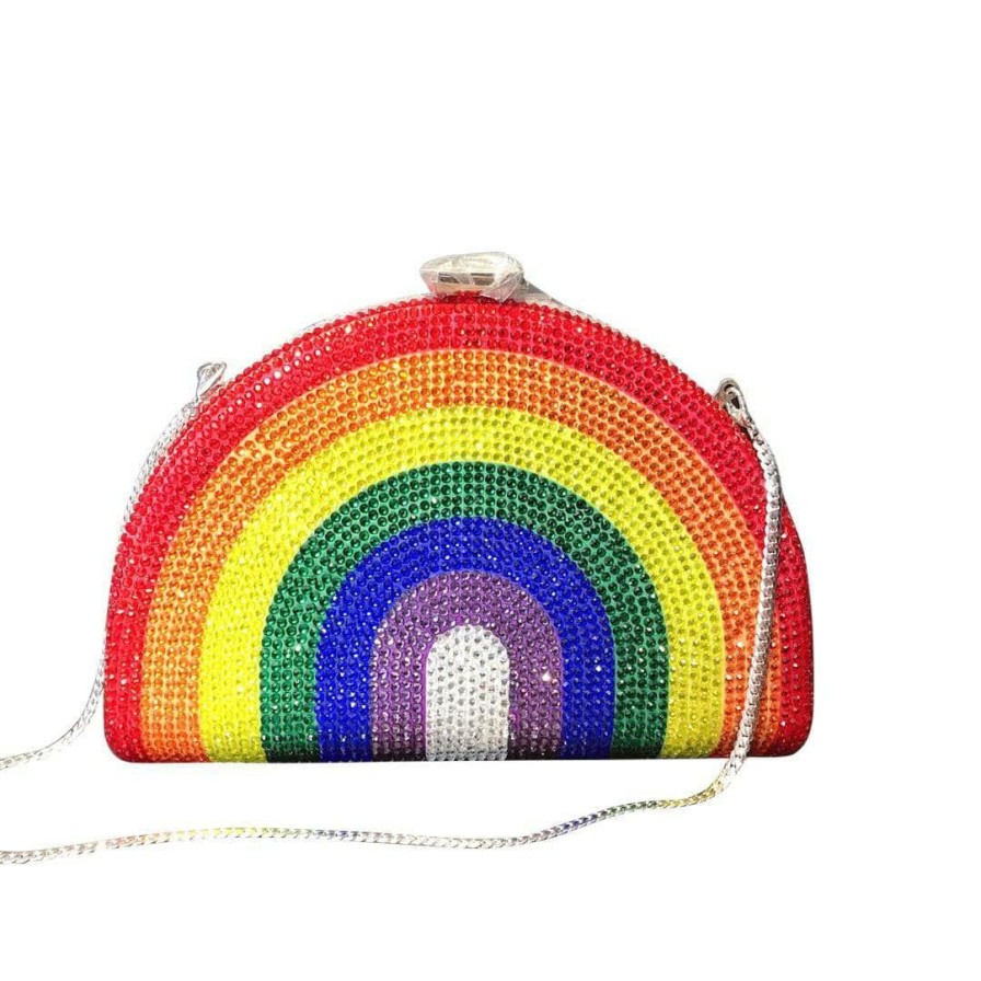 Accessories * | Lola + The Boys Crystal Encrusted Rainbow Clutch