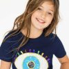 Girls * | Lola + The Boys Navy Rainbow Evil Eye Tee