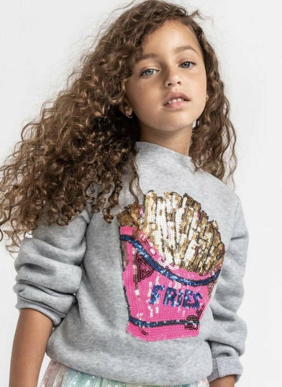 Girls * | Lola + The Boys Girls French Fries Grey Sweatshirt