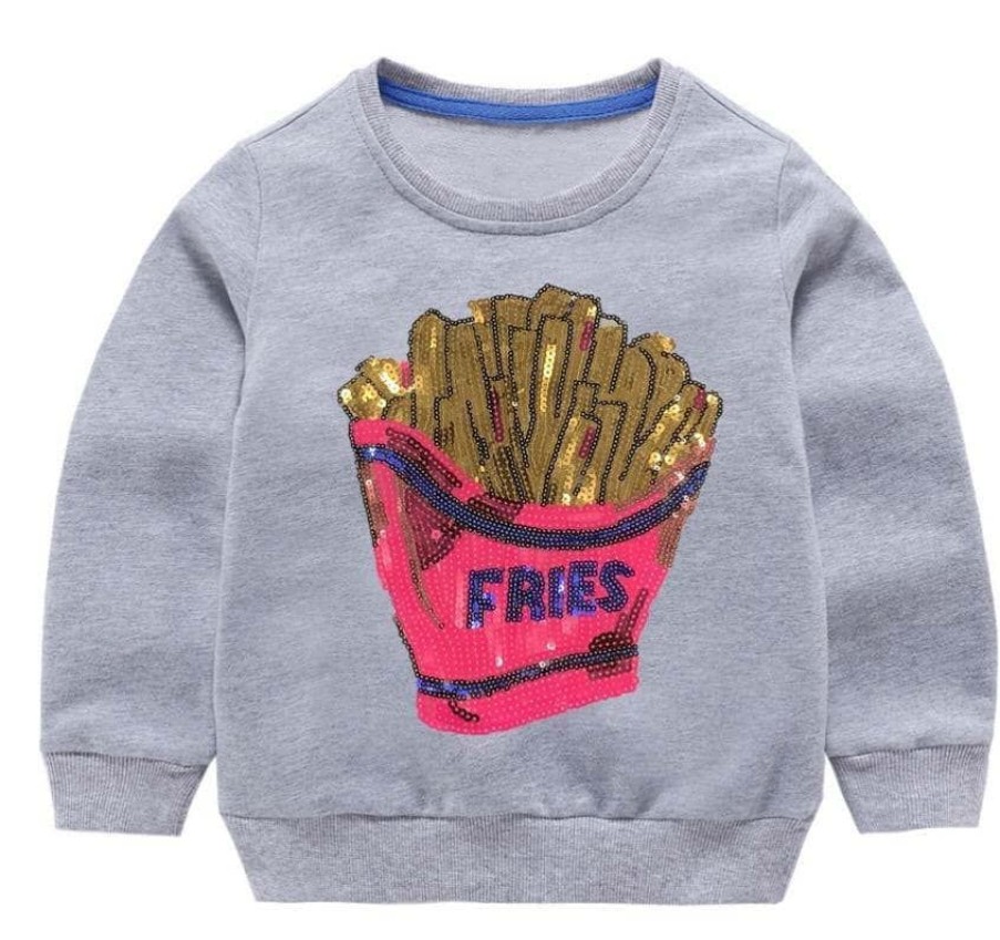 Girls * | Lola + The Boys Girls French Fries Grey Sweatshirt