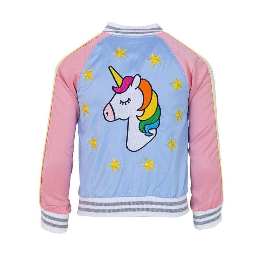 Girls * | Lola + The Boys Sky Unicorn Satin Bomber Girls Pink