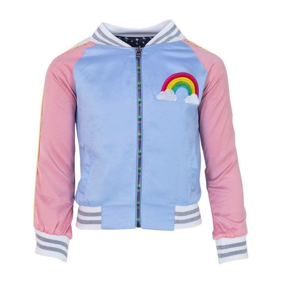 Girls * | Lola + The Boys Sky Unicorn Satin Bomber Girls Pink