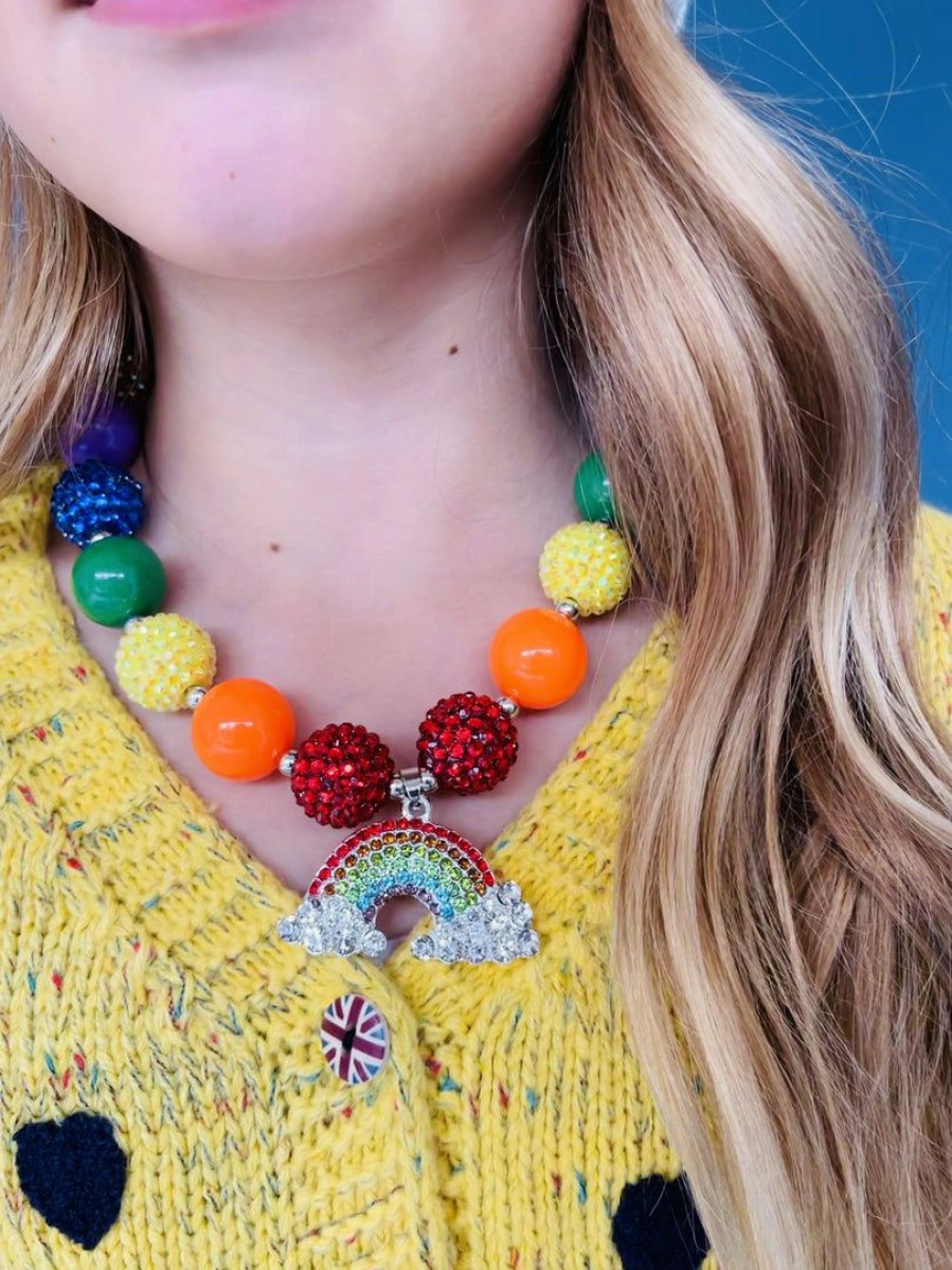 Accessories * | Lola + The Boys Girls Rainbow Crystal Gum-Ball Necklace