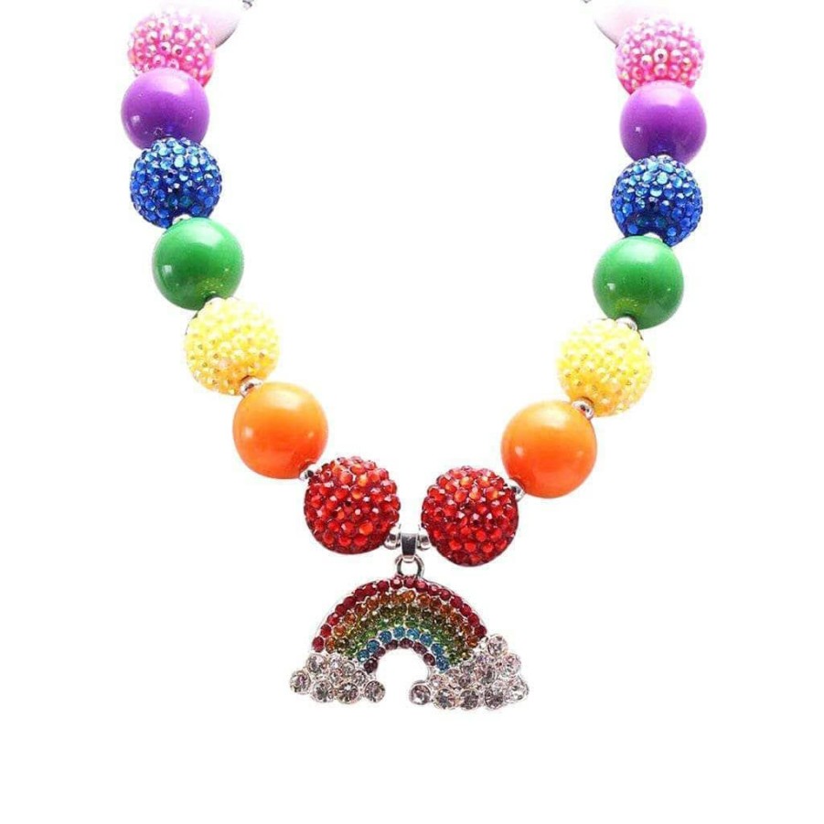 Accessories * | Lola + The Boys Girls Rainbow Crystal Gum-Ball Necklace