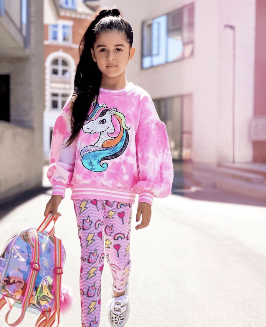 Girls * | Lola + The Boys Rainbow Unicorn Strawberry Swirl Sweatshirt Pink