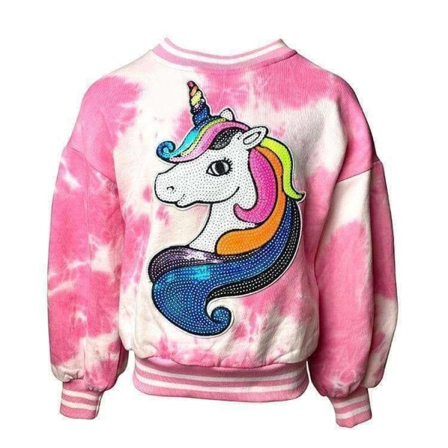 Girls * | Lola + The Boys Rainbow Unicorn Strawberry Swirl Sweatshirt Pink