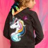 Girls * | Lola + The Boys Stone Wash Unicorn & Stars Denim Jacket Girls Grey Denim