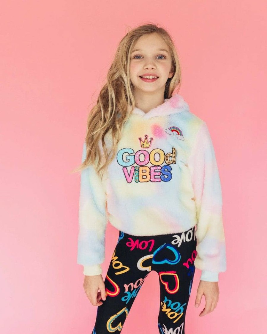 Girls * | Lola + The Boys Tie Dye Good Vibes Fuzzy Hoodie Girls