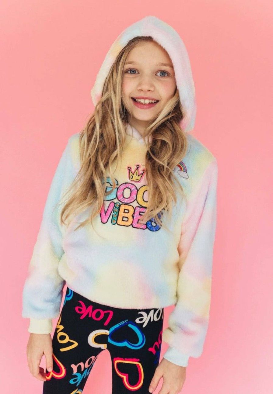 Girls * | Lola + The Boys Tie Dye Good Vibes Fuzzy Hoodie Girls