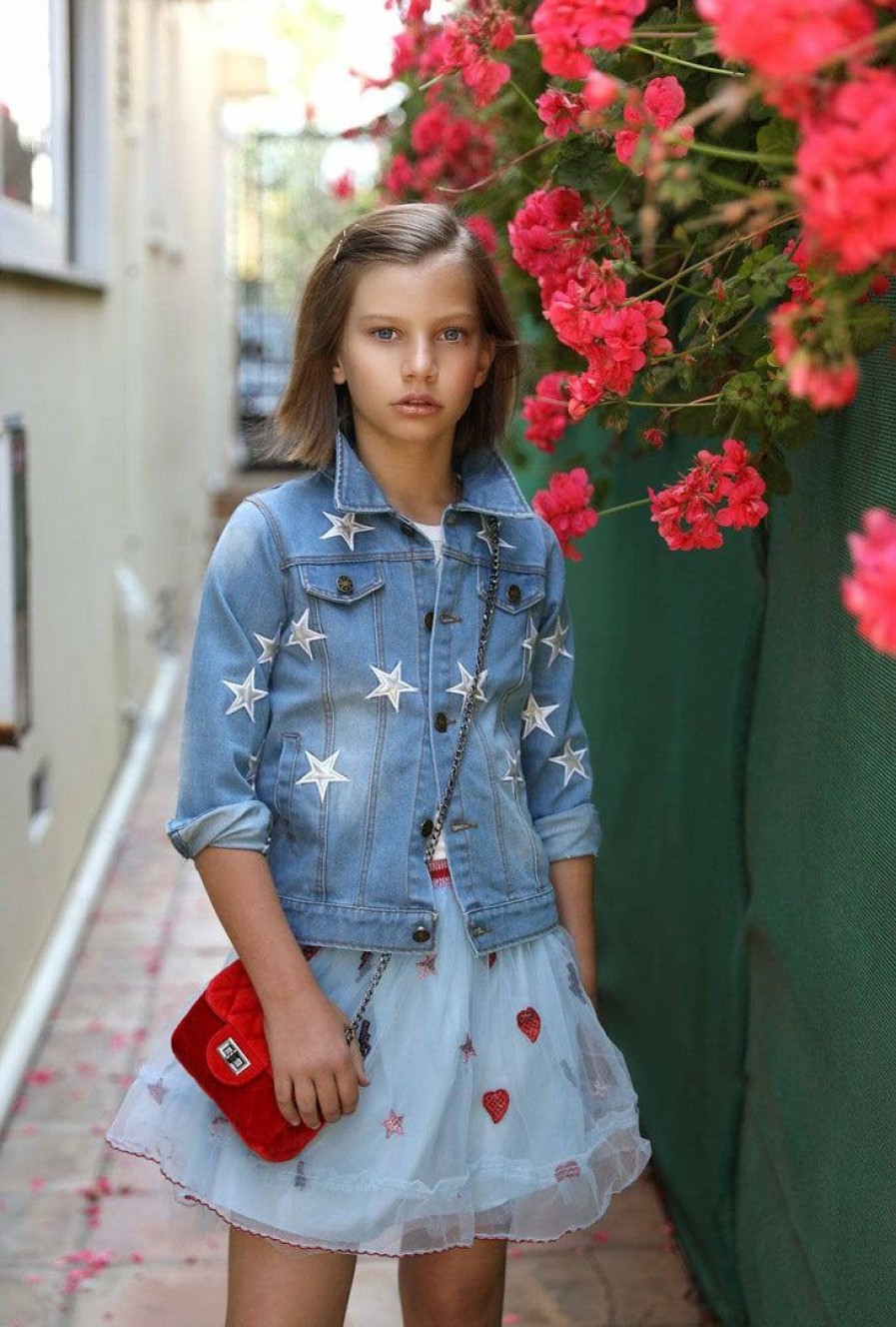 Girls * | Lola + The Boys Star Leather Patched Jacket