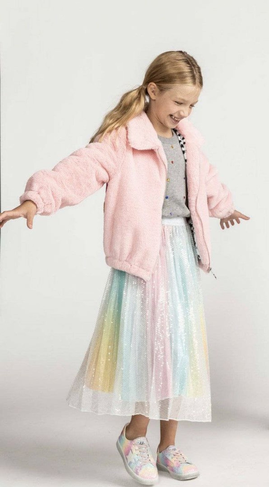 Girls * | Lola + The Boys Girls Sparkly Rainbow Midi Skirt