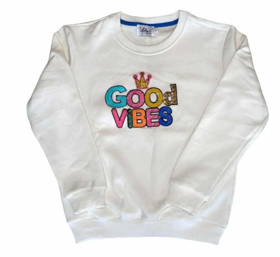 Girls * | Lola + The Boys Good Vibes Sweatshirt New Arrivals White