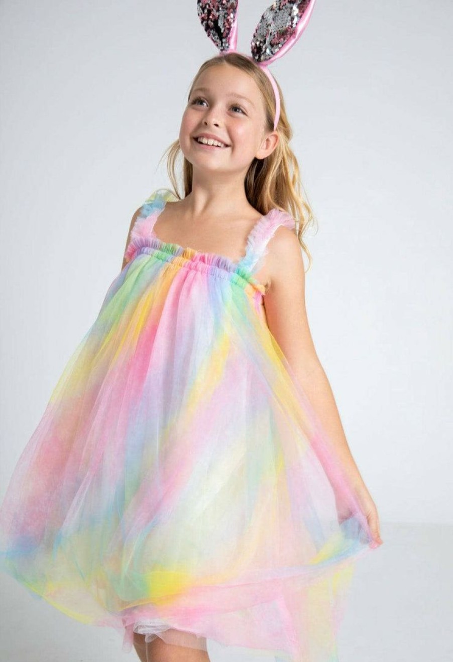 Girls * | Lola + The Boys Girls Ombre Rainbow Tulle Dress