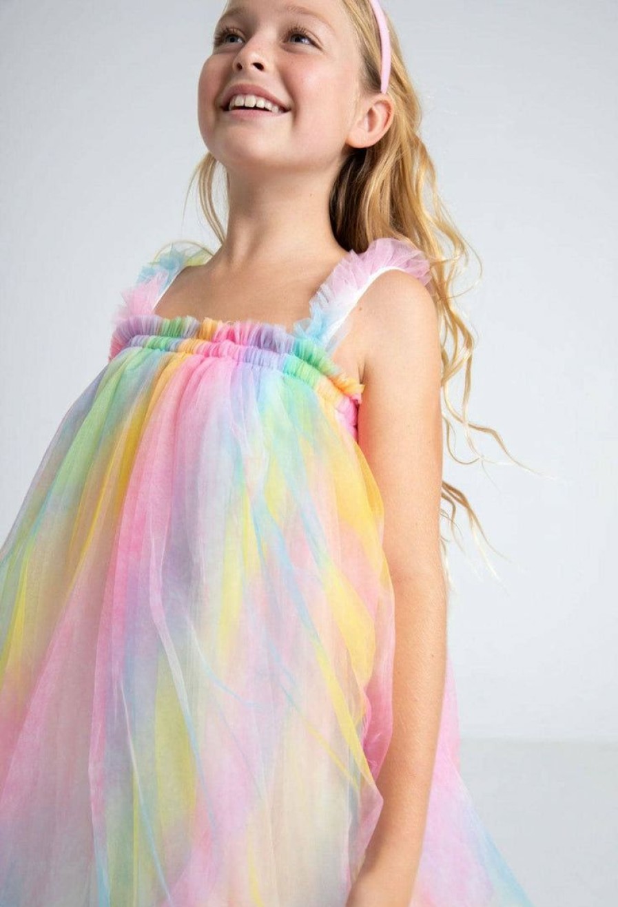 Girls * | Lola + The Boys Girls Ombre Rainbow Tulle Dress