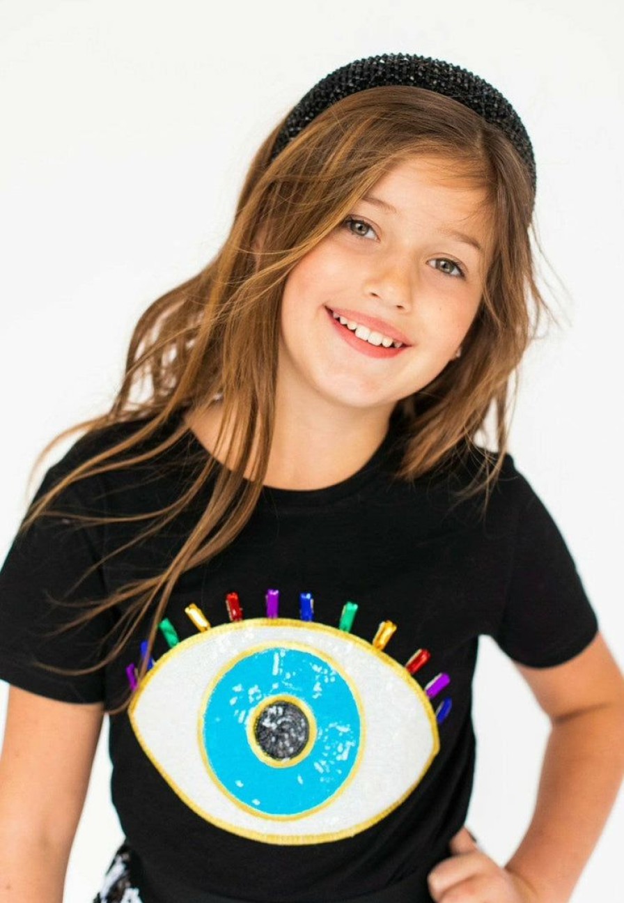 Girls * | Lola + The Boys Black Rainbow Evil Eye Tee Girls