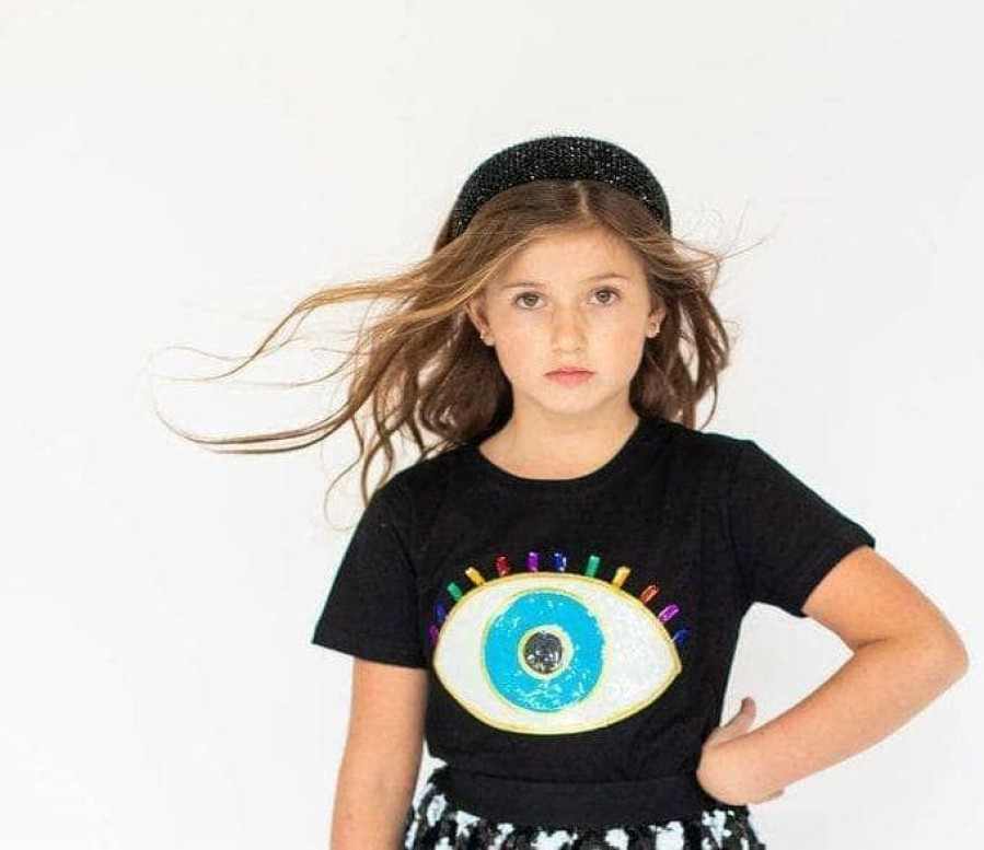 Girls * | Lola + The Boys Black Rainbow Evil Eye Tee Girls